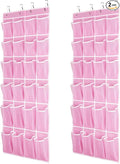 2 Pack Hanging Shoe Organizer，Over Door Shoe Organizer with 24 Mesh Large Pockets Shoe Storage Bag for Sport Shoes Size:58x21 Inch Hanging Door Shoe Rack Organizer (Pink-2pack)