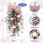 nuvagiki Patriotic Teardrop Swag Set of 2, Red White Blue Berry Front Door Decor, 4th of July Memorial Day Door Hanging Wreath, Rustic Farmhouse Independence Day Porch Decorations