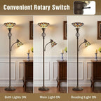GyroVu Tiffany Floor Lamp, Torchiere Floor Lamps with Stained Glass Shade, 70" Tall Standing Lamp with Adjustable Gooseneck Reading Lamp for Living Room Bedroom Office, Bulbs Included