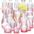 Brajttt Bud Vase Set of 25, Pink Glass Vases for Mini Flowers, Cute Vintage Set for Wedding, Home, Centerpieces