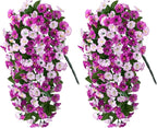 HyeFlora Artificial Fake Hanging Flowers Plants for Outdoor Outside, 2PCS Faux Silk Morning Glory Trailing Vines UV Resistant Look Real for Home Planter Porch Patio (Light Fuchsia+Fuchsia)