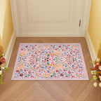 Moynesa Floral Pink Washable Rug, 2x3 Boho Bathroom Rugs Non Slip Soft Bedroom Accent Mat Ultra Thin Flower Small Indoor Door Mat for Entryway Kitchen Bedside, Pink
