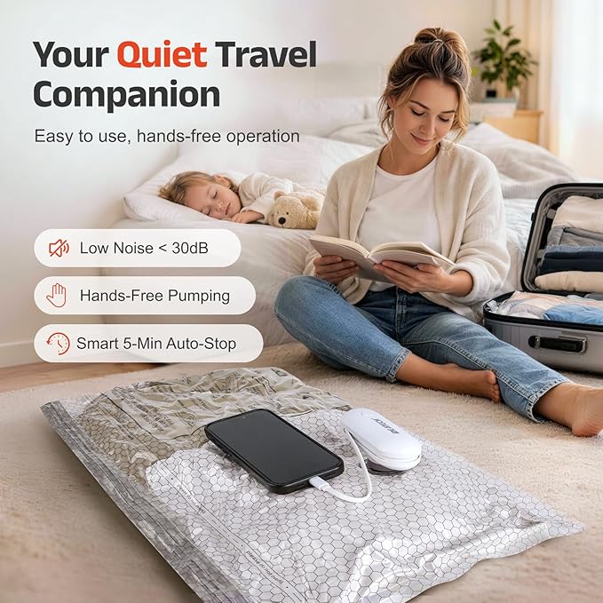 IDEATECH 12 Pack Travel Vacuum Storage Bags with USB Pump,Carry-On Size Compression Packing Bags, Space Saver Reusable Vacuum Seal Bags for Clothing,Luggage & Home Storage, Short Trips Pack-4S+4M+4L