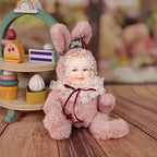 8 Inch Rabbit Hand-Painted Porcelain Face Doll with Plush ＆ Acrylic Cotton Body, Mini Kawaii High-Color Makeup Ceramic Doll for Room Decor, Birthday Gifts, Collectible，Name Jade