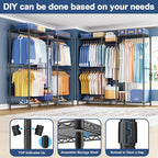 Ulif E12 Clothes Rack，Heavy Duty Freestanding Garment Rack with Shelves，Metal Clothing Closet Storage System for Hanging Clothes，57.1" W x 16" D x 76.5" H, Hold 860 lbs，Black