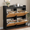 GarveeHome Shoe Cabinet Rattan with 4 Flip Drawers, Wooden Freestanding Shoe Organizer with Adjustable Shelves, Shoe Storage for Entryway, Closet, Hallway