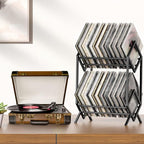 RUILALIFE 2-Tier-Vinyl-Record-Storage-Holder With Dividers, 200 LPs Albums Storage Rack Shelf, Steel Music Records Display Shelf Organizer For Book, Magazine, Files