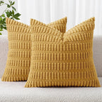 MIULEE Pack of 2 Corduroy Decorative Throw Pillow Covers 20x20 Inch Soft Boho Striped Pillow Covers Modern Farmhouse Home Decor for Summer Sofa Living Room Couch Bed Yellow