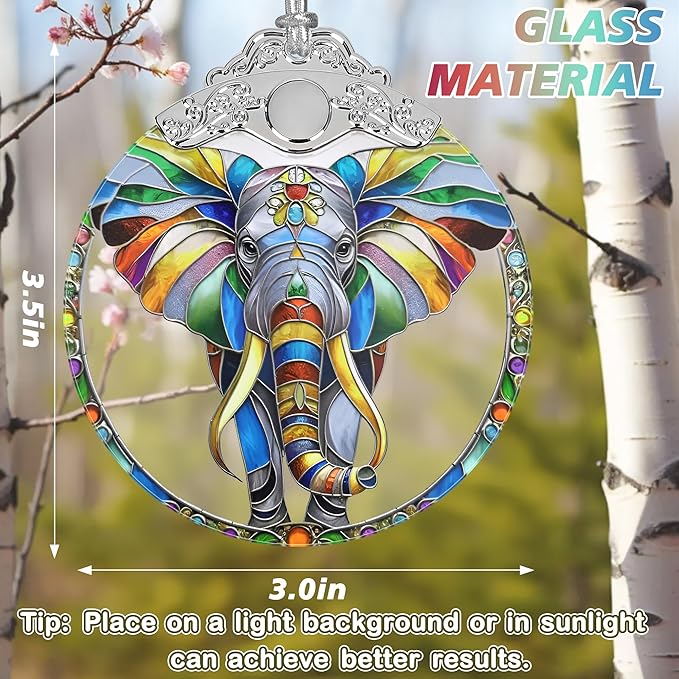 Stained Glass Suncatcher Ornament - Elephant Christmas Decorations - Christmas Ornaments for Tree - Holiday Present Ideas - Gift Exchange
