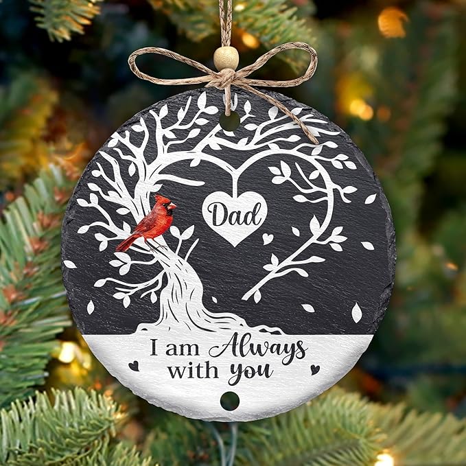 Hyturtle Cardinal Dad Memorial Ornament - I Am Always with You Stone Hanging Ornament with Red Bird - Sympathy Remembrance Gift for Loss of Father, Dad in Heaven Ornament Memorial 1