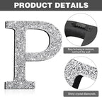 Qunclay 5.7" Silver Crystal Diamond Bling Letters Crushed Diamond Decoration Wooden Glitter Letter with Screw and Hooks Rhinestone Gift for Wedding Y2k Mcbling Bedroom Wall Decor (Letter P)