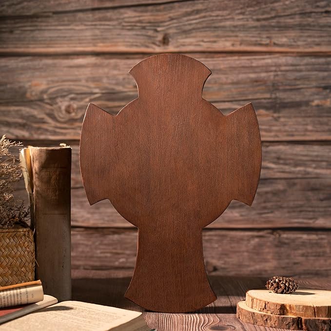 BGCOPPER Saint Michael Cross Wall Decor, Wooden Holy Trinity Crucifix Wall Cross, Jesus Cross for Wall Hanging Christmas Gift (14 Inch)