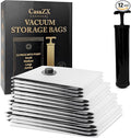 Vacuum Storage Bags – 12 Pack with Hand Pump | Space Saver Compression Bags for Clothes & Bedding | Extra Thick, Airtight Double-Zip, Triple-Valve | Reusable Storage (Jumbo/Large/Medium)