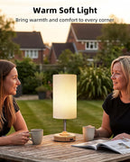 Rechargeable Table Lamp, 2-Pack, Ambient Light, Dimmable, 2700K, Timer, Touch Control, Portable, LED, Wireless, Cordless e, Battery Operated, Desk Lamp, Kitchen Lamp, Fabric Shade, Wood-Grain Finish