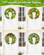 Vlorart 25" Faux Round Boxwood Wreath, Artificial Boxwood Wreath Front Door Wreaths Artificial Spring Summer Greenery Hanging with sash for Front Door Wall Hanging Window Wedding Decor