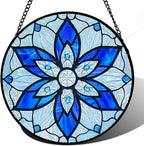 Stained Glass Window Hanging, Blue Tiffany Style Flowers Sun Catcher for Window Door Home Decor Suncatcher Christmas Mother's Day Birthday Gifts for Women Men Mom and Nana 6.3 in