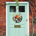 Harooni Spring Summer Birds Welcome Door Sign for Front Door Decor,Spring Pink Floral Round Wood Hanger Wreath for Outside Farmhouse Wooden Wreath for Porch Wall Hanging Sign Plaque Decoration 12"x12"