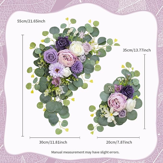 Odouzy Artificial Wedding Arch Flowers for Wedding Sign,Set of 2 for Wedding Welcome Ceremony Sign,Faux Floral Swags,Wedding, Banquet and Reception Backdrop Floral Decoration (Purple)