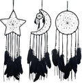 3PCS/LOT Star Moon Sun Shape Dream Catcher Home Decoration, and Baby Kids Room Accessory - Dream Catcher with Feather Decoration - Unique Home Craft Wall Pendant (Black)