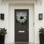 Sggvecsy Artificial Greenery Leaves Wreath for Front Door 22 Inch Greenery Boxwood Wreath with Flocked Lambs Ear White Berries for Spring Summer Farmhouse Wall Home Indoor Outdoor Decor