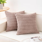 Aegero Pack of 2 Corduroy Decorative Throw Pillow Covers 18x18 InchSoft Striped Pillow Covers Modern Farmhouse Home Decor for Sofa Living Room Couch Bed（Light Brown）