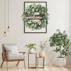 Sggvecsy Green Eucalyptus Wreath with Welcome Sign 20in Artificial Spring Summer White Berries for Front Door Wall Window Festival Farmhouse Porch Patio Garden Decor, White,green