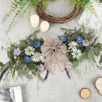 24'' Spring Wreaths for Front Door Summer Floral Swag Blue Spring Door Wreath with Wildflower Lanvender for Wall Porch Indoors Outdoor Window Home Decorations