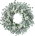 Jasuline 24 Inch Eucalyptus Wreaths for Front Door - Summer Spring Boxwood Greenery Leaves Wreath with Lambs Ear & White Berries, All Season Outdoor Hanging Decor for Indoor Porch Window Wall