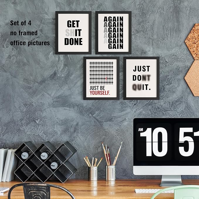 DSHFG Motivational Office Wall Art Prints Set of 4, Office Artwork Wall Decor, Just Be Yourself Motivational Quotes, 8x10 Unframed