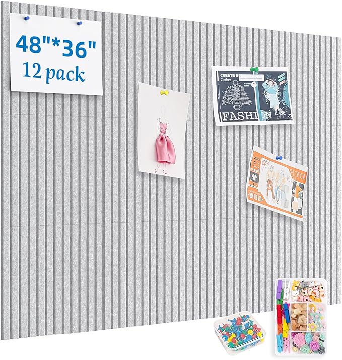 Large Cork Board for Walls, Yunihome 12 Pack 36" x 48" Felt Bulletin Board Wall Tiles for Home Kitchen School Office Wall Decor with Assorted Colors DIY Decorative Push Pins Sets
