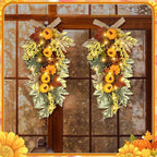 Lyrow 4 Pcs Cordless Prelit Artificial Swags 24" Pumpkin Stairway Swag Teardrop Trim with Timer Christmas Staircase Decoration Battery Operated Garland for Indoor Outdoor Railing
