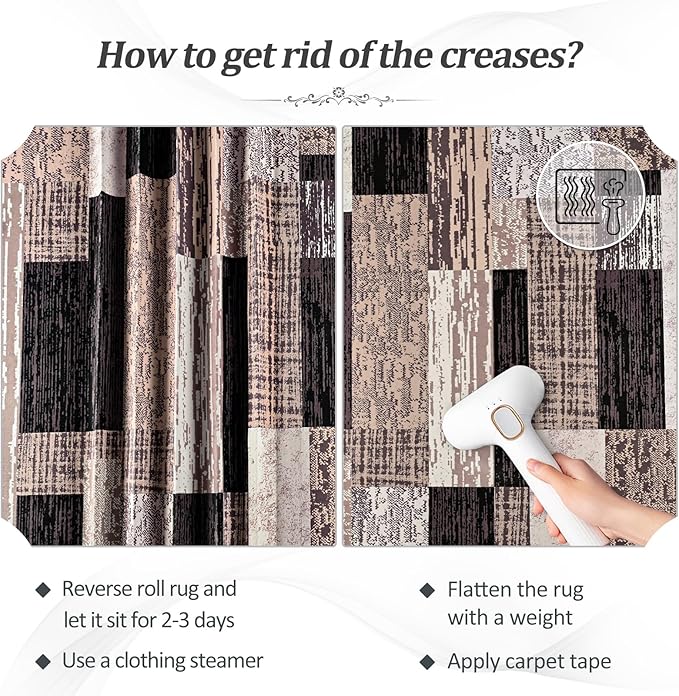 FlyDOIT Modern Geometric Patchwork Area Rug, 6x9 Chocolate Large Rugs for Living Room, Rockwood Collection Indoor Rugs for Bedroom, Throw Carpet Floor Decor for Entryway Dining Room Office Nursery