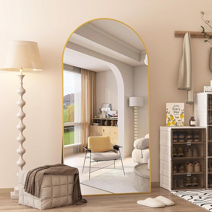 Arched Full Length Mirror Standing Mirror with Stand 78” x 38“ Large Wall Mirrors Gold Hanging Standing or Leaning Against the Wall for Bedroom Entryway
