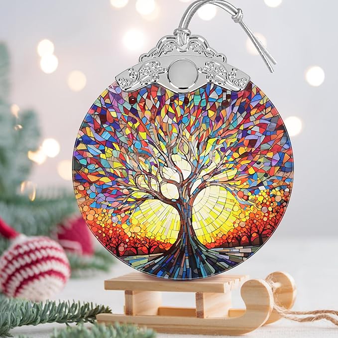 Jocidea Christmas Ornaments - Stained Glass Tree of Life - Traditional Christmas Decor - Multicolor - Glass - Hanging Ornaments - 1 Count - Unscented - Ideal for Gifting