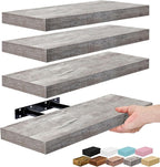 Sorbus Floating Shelves for Wall – 16 Inch Floating Shelf for Kitchen, Bedroom, Living Room, Bathroom, Home & Wall Decor - Mounted Bathroom Shelves with Invisible Brackets (Grey, 4 Pack)