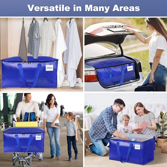 StorageRight Heavy Duty Moving Boxes-Moving Bags with Zipper, Reinforced Handles and Tag Pocket-Collapsible Moving Supplies-Totes for Storage Great for moving, Storage and Travel 93L(Blue-8 Pack)