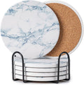 Hoewina 6Pcs Drink Coasters with Holder, Natural Style Ceramic Drink Coaster, Absorbent Coasters Set Suitable for Kinds of Cups, Modern Style Coasters for Coffee Table, 4 Inches（Style 6）