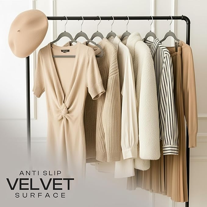Utopia Home Velvet Hangers 150 Pack – Luxury Non-Slip Slim Pant & Coat Hangers, Strong Space-Saving Clothes Hangers with Pants Bar and 360° Swivel Hook – Grey