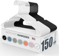 Neaties Plastic Hangers 100+ Pack (150 Count) – Made in The USA – 6lb Capacity Standard Clothes Hangers with Notches and Reinforced Edges for Dresses, Shirts, Pants, and Jackets – White & Black