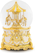 Carousel Music Box Gold & Ivory Christmas Snow Globes, 7.1" Glass Rotate Carousel Snow Globe for Kids & Adults, Classic Wind up Musical Snow Globe Birthday Gifts, Carousel Horse Home Decor
