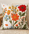 Embroidered Throw Pillow Cover 20x20 Inch - Spring Summer Boho Decorative Pillow Cover with Zipper for Living Room Couch Sofa Bed Aesthetic Design Flower Cluster Cushion Pillowcase