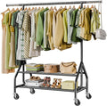 Clothes Rack with 2 Shelves, Heavy Duty Garment Rack Load 450 LBS, Standing Rolling Metal Hanging Clothes with Sturdy Wheels & Shelves