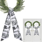 Black Wreath Sash for Front Door - 2 Pcs Dark French Toile Sashes for Wreaths Home Decor, Rustic Wreath Sash for Embroidery Monogram Farmhouse Yard