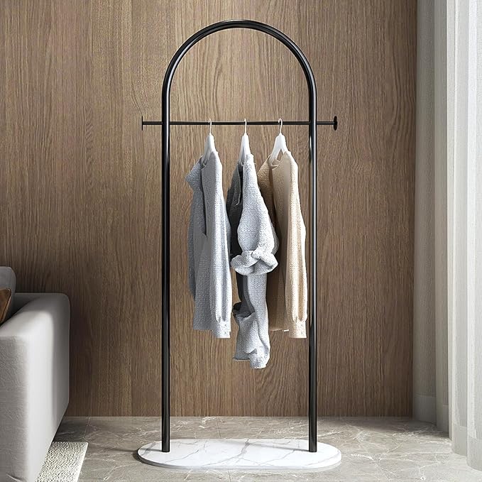 Freestanding Clothing Rack with Marble Base,Modern Black Arch Garment Rack for Small Spaces,Sturdy Metal Coat Rack,Clothes Racks for Hanging Clothes in Bedroom,Closet,Entryway,Boutique Display