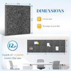 DOLLAR BOSS Large Cork Board for Wall 48" x 36" x 0.5" Bulletin Board 12 Packs Corkboard Tiles Self Adhesive Felt Wall Tiles for Office Home School, Dark Grey