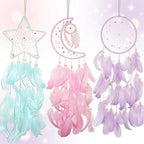 3PCS/LOT Star Moon Sun Shape Dream Catcher Home Decoration, and Baby Kids Room Accessory - Dream Catcher with Feather Decoration - Unique Home Craft Wall Pendant (Mix Color)