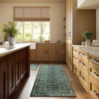 Non-Slip Washable Runner Rug for Hallways, 2x6 Ultra-Thin Floral, Boho Soft Forest Green Carpet for Kitchen, Bathroom & Laundry Room