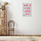 Drimiler What If It All Works Out Poster Retro Newspaper Pink Font Canvas Wall Art Positive Affirming Quote Minimalist Prints Painting For Home Bedroom Dorm Wall Decor 16x24in Wframed