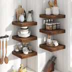 12 Inch Square Floating Shelves for Wall 2 Pack, 12"D Wood Grain Bathroom Shelves with Invisible Brackets, Easy Install Engineered Wood Storage Shelves for Kitchen, Living Room, Rustic Brown Finish