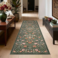 GarveeHome Dark Green Vintage Floral 2x6 Runner Rug Washable Kitchen Rugs Non Slip Boho Long Rug for Hallways Bedroom Entryway Bathroom Mat with Rubber Back